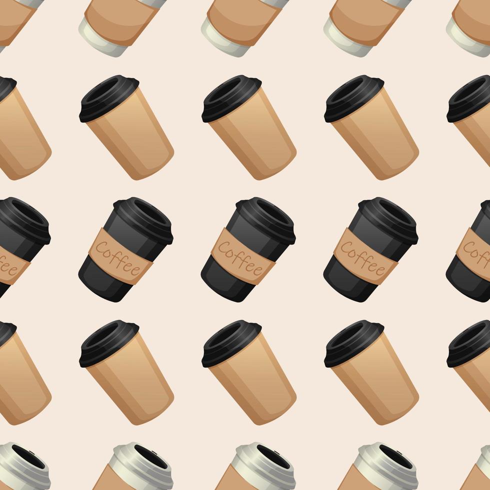 Seamless pattern with white, black and beige coffee cups on light background vector
