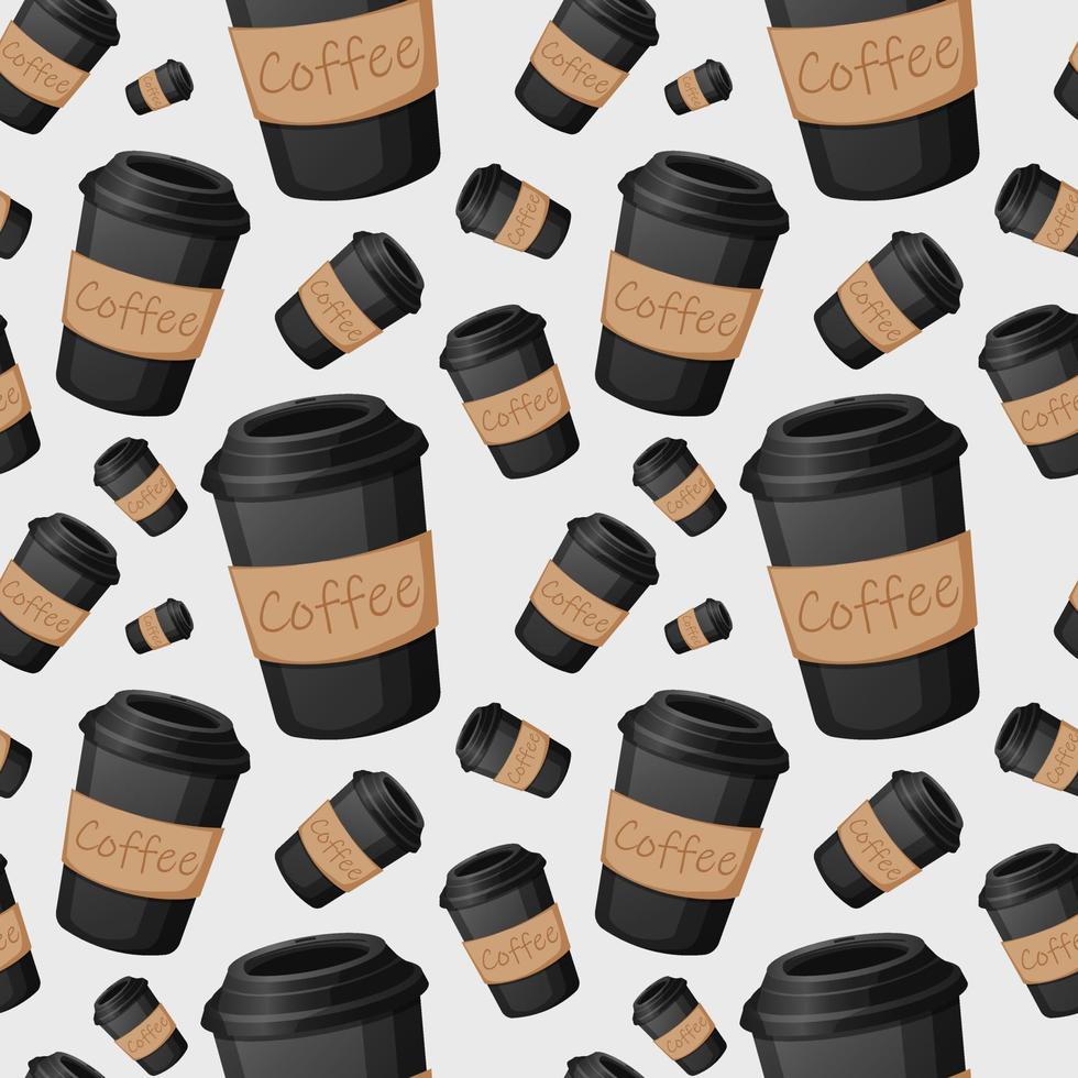 patrón sin costuras con tazas de café negro sobre fondo blanco vector