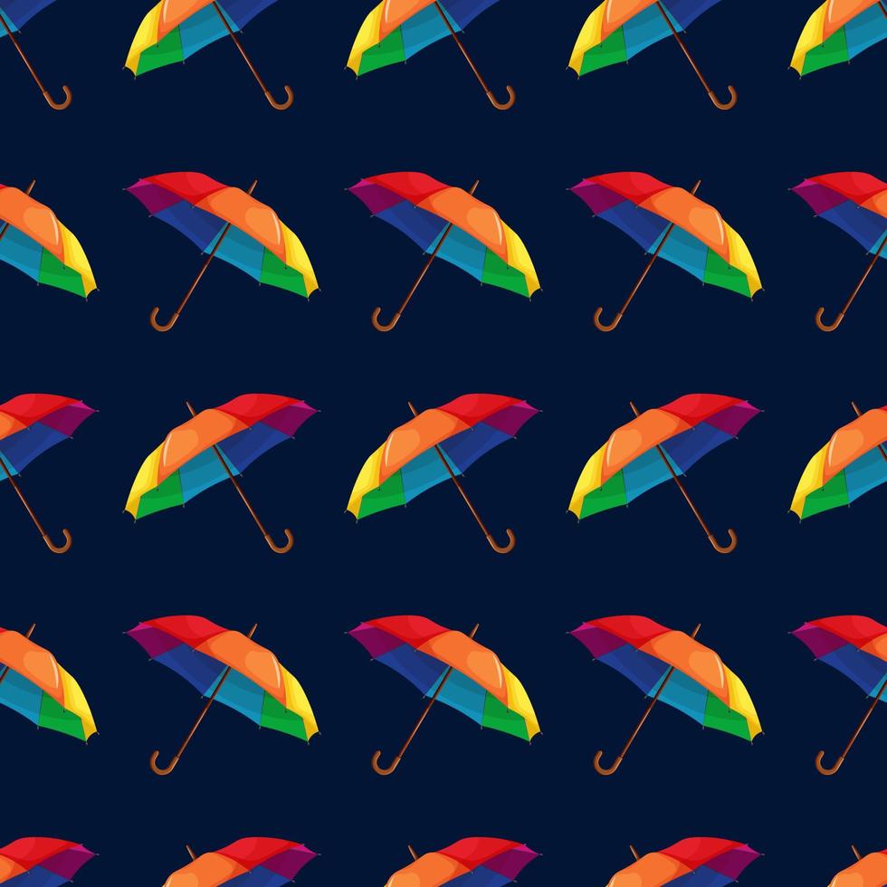 Seamless pattern with rainbow umbrella on blue dark background vector
