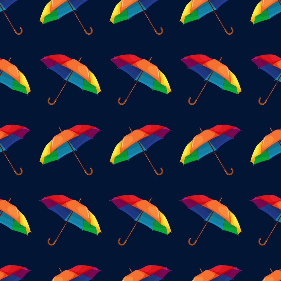 Seamless pattern with rainbow umbrella on blue dark background vector