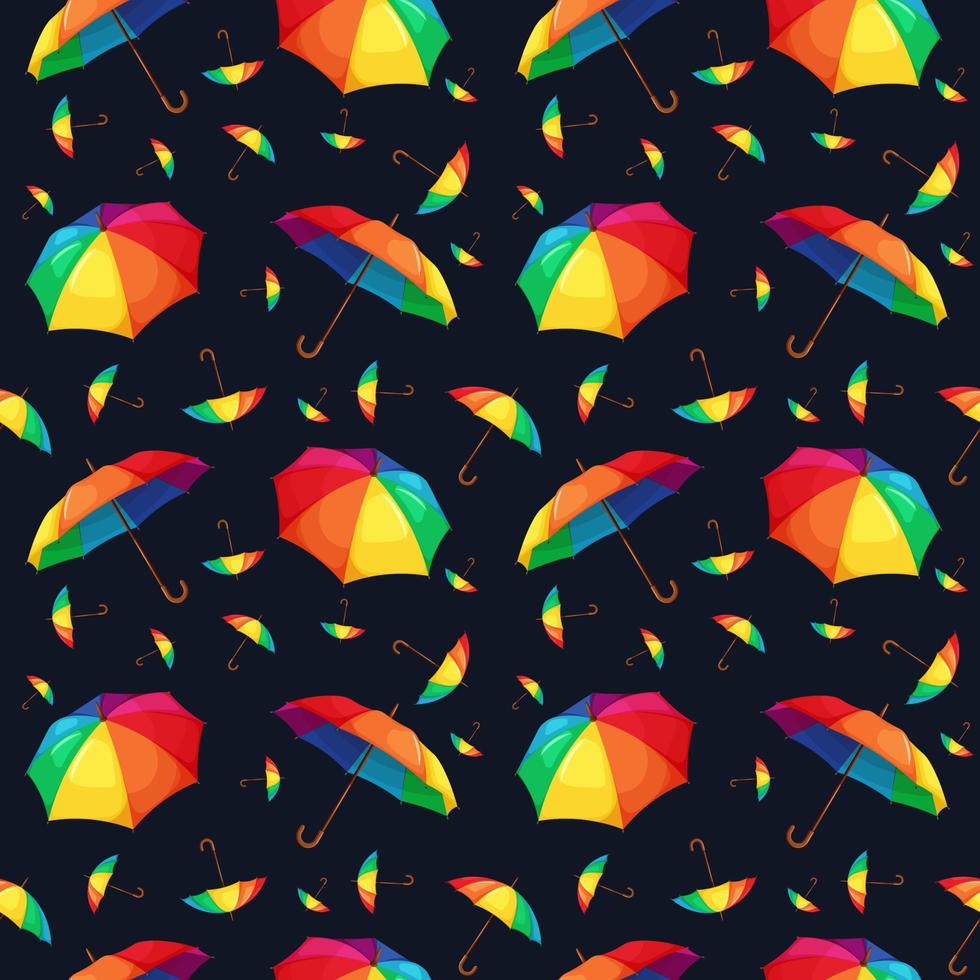 Seamless pattern with rainbow umbrellas on blue dark background vector