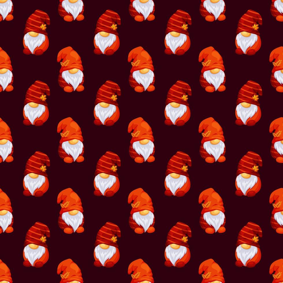 Seamless pattern with autumn Scandinavian gnomes on dark background vector