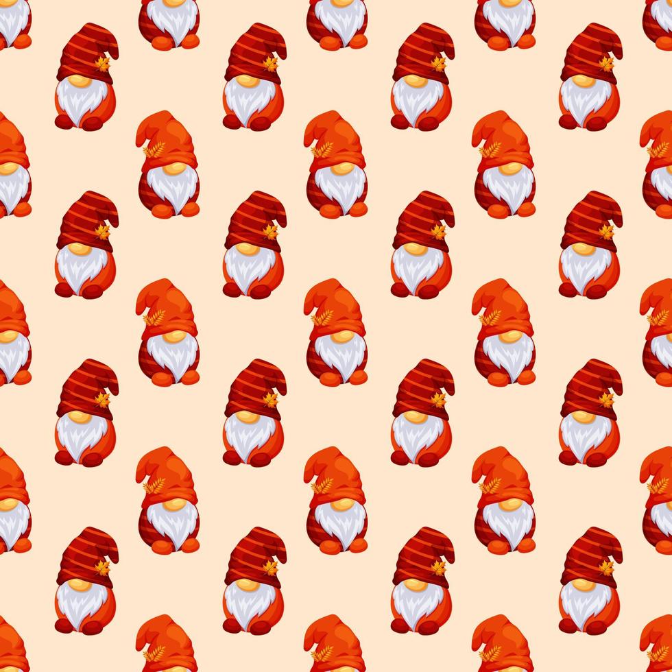 Seamless pattern with autumn Scandinavian gnomes on light background vector