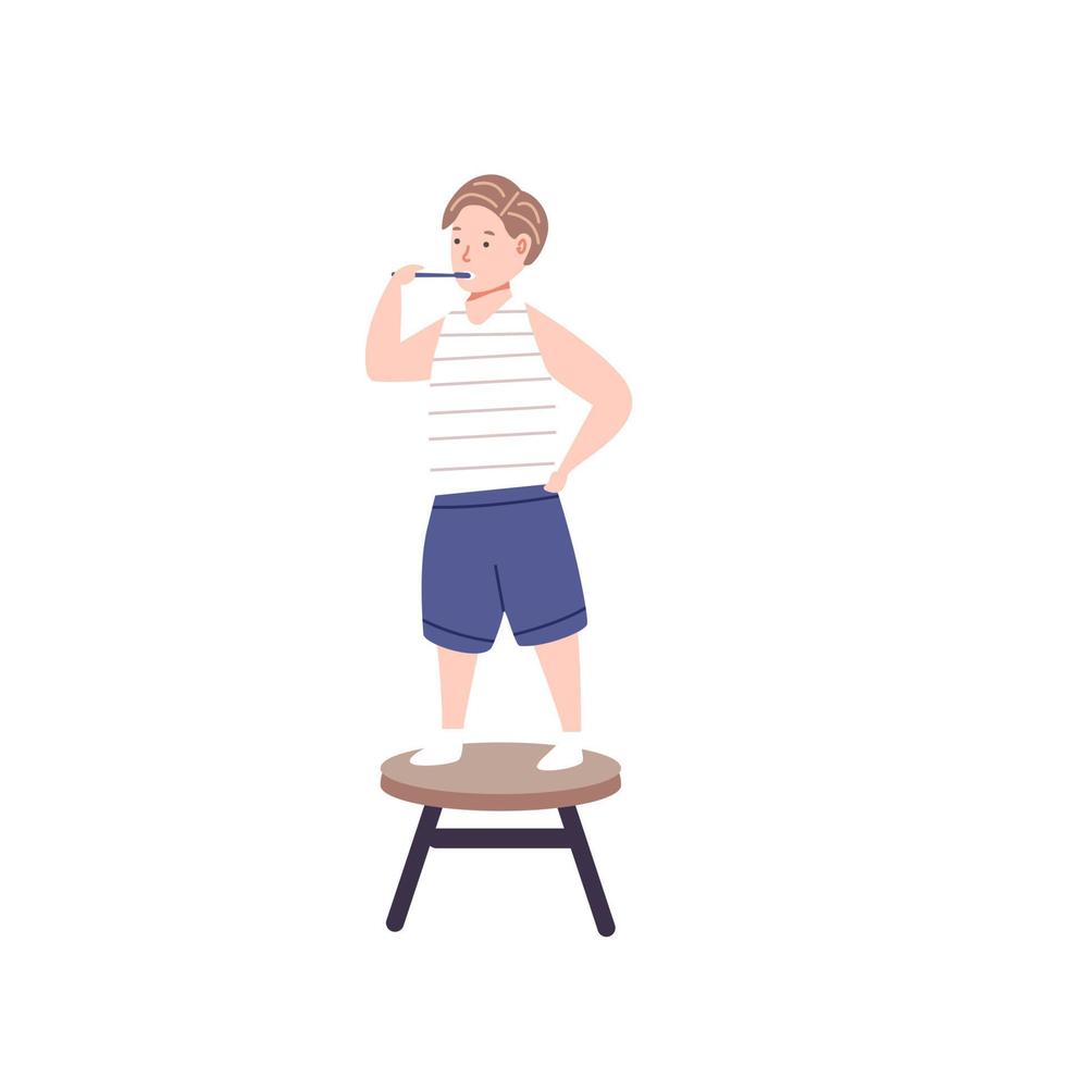 Boy cleansing and brushing their teeth. Everyday personal care, morning routine vector