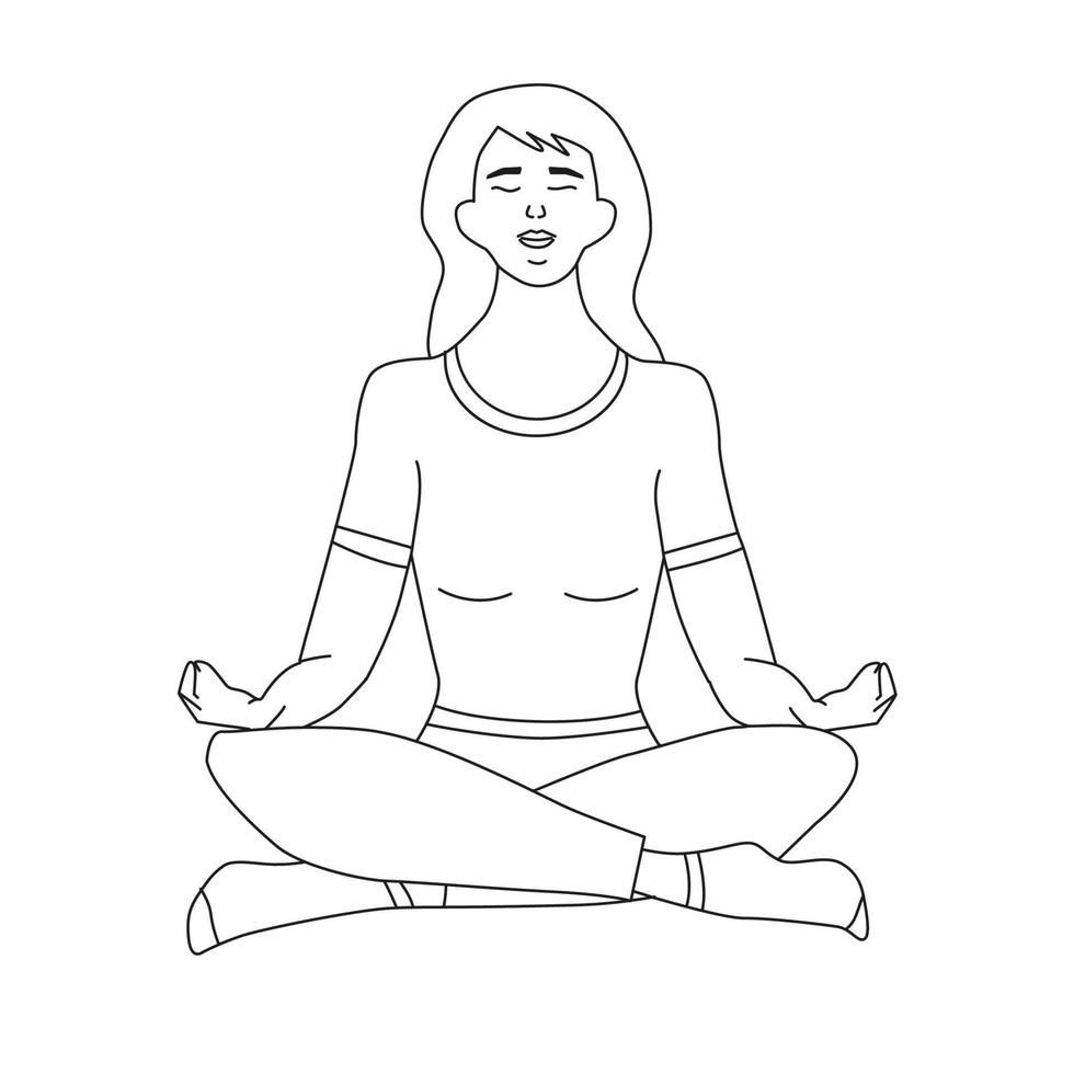 Mindfulness, meditation and yoga. women girl sitting with crossed legs and meditating on white background vector