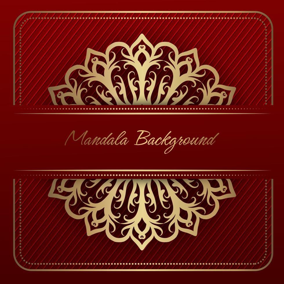 golden mandala ornament on red background vector