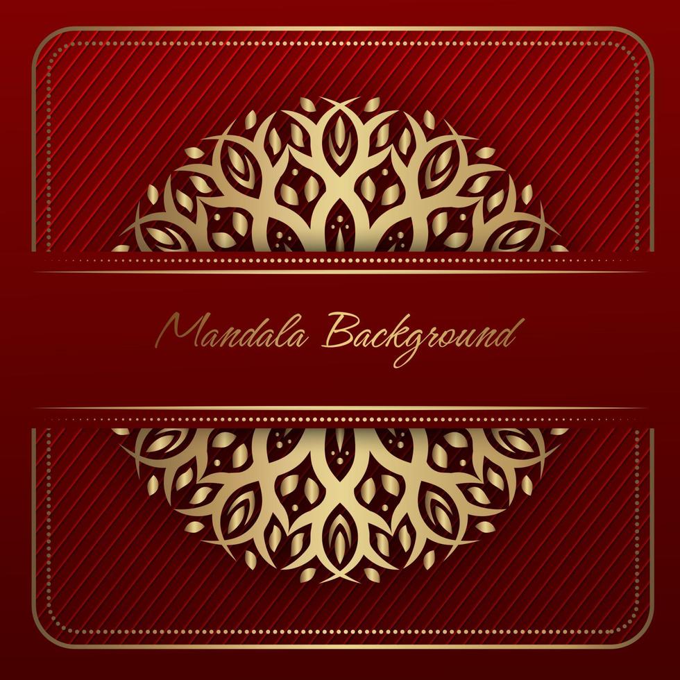 golden mandala ornament on red background vector