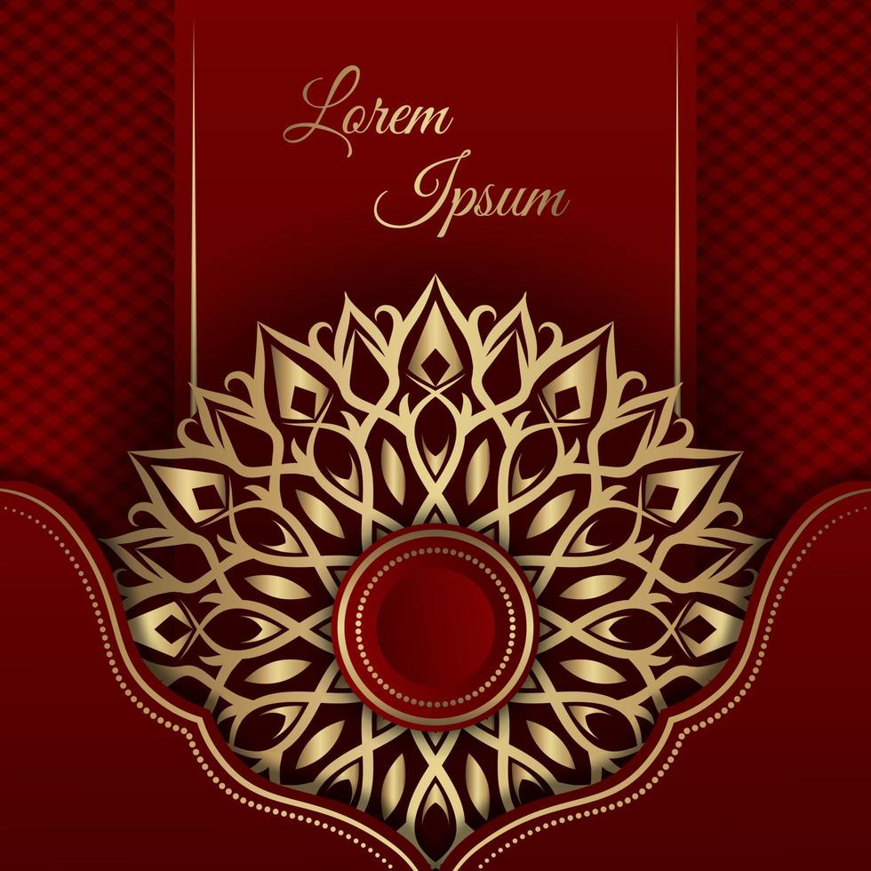golden mandala ornament, on a red background, vector design