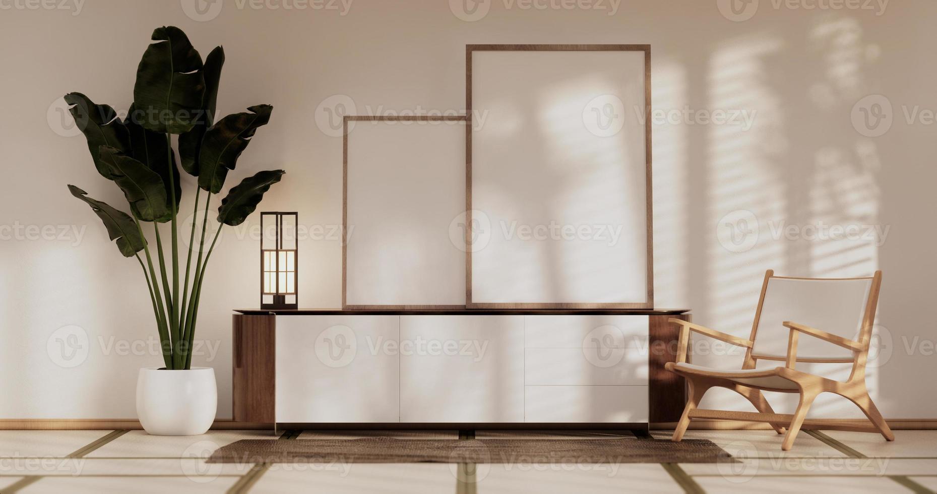 Japan room Minimal cabinet for tv interior wall mockup,3d rendering photo