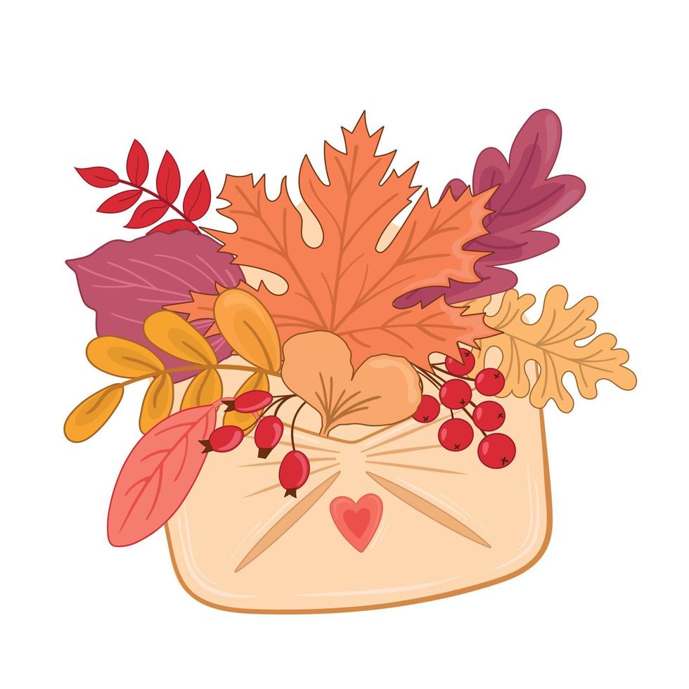 Vector illustration autumn leaves in papper letter on white isolated background