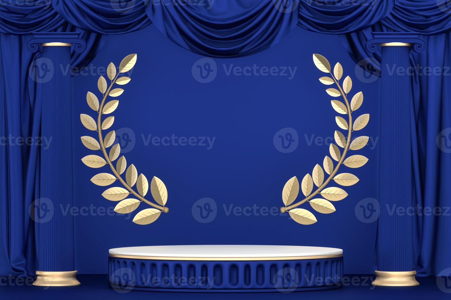 pedestal blue on blue background for the presentation . 3D rendering photo