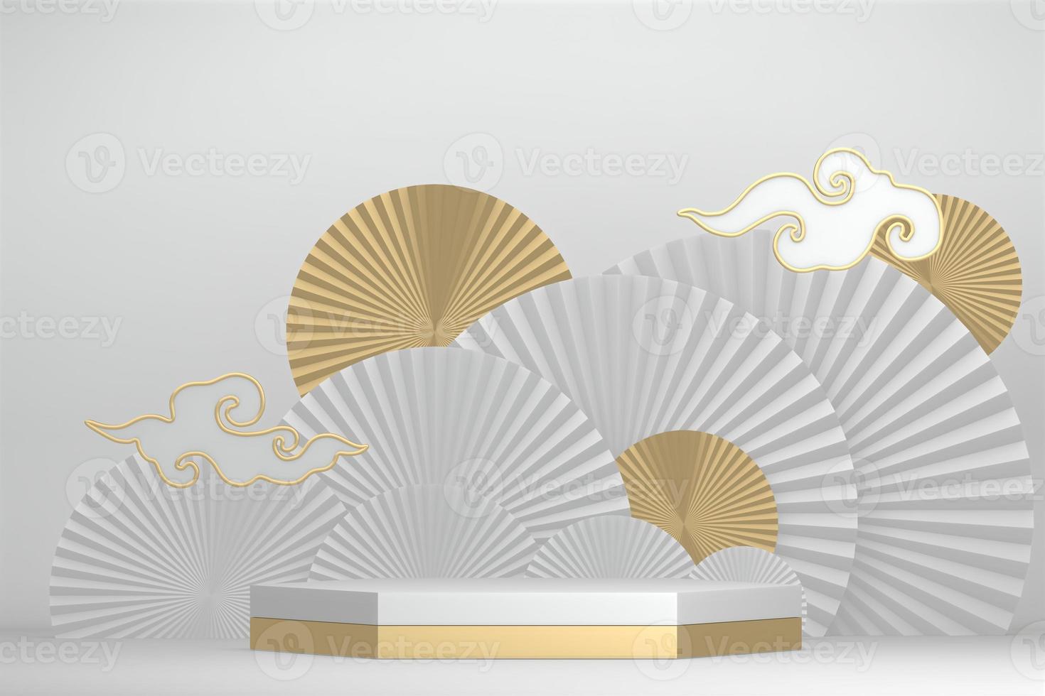 Modern white background and white podium show cosmetic product geometric. 3D rendering photo