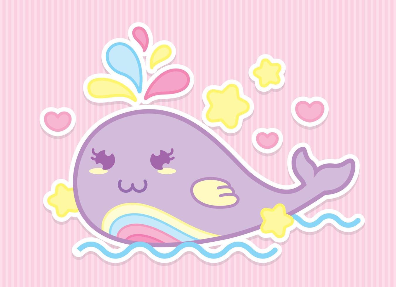 vector de ilustración de personaje de ballena pastel colorido estilo kawaii lindo