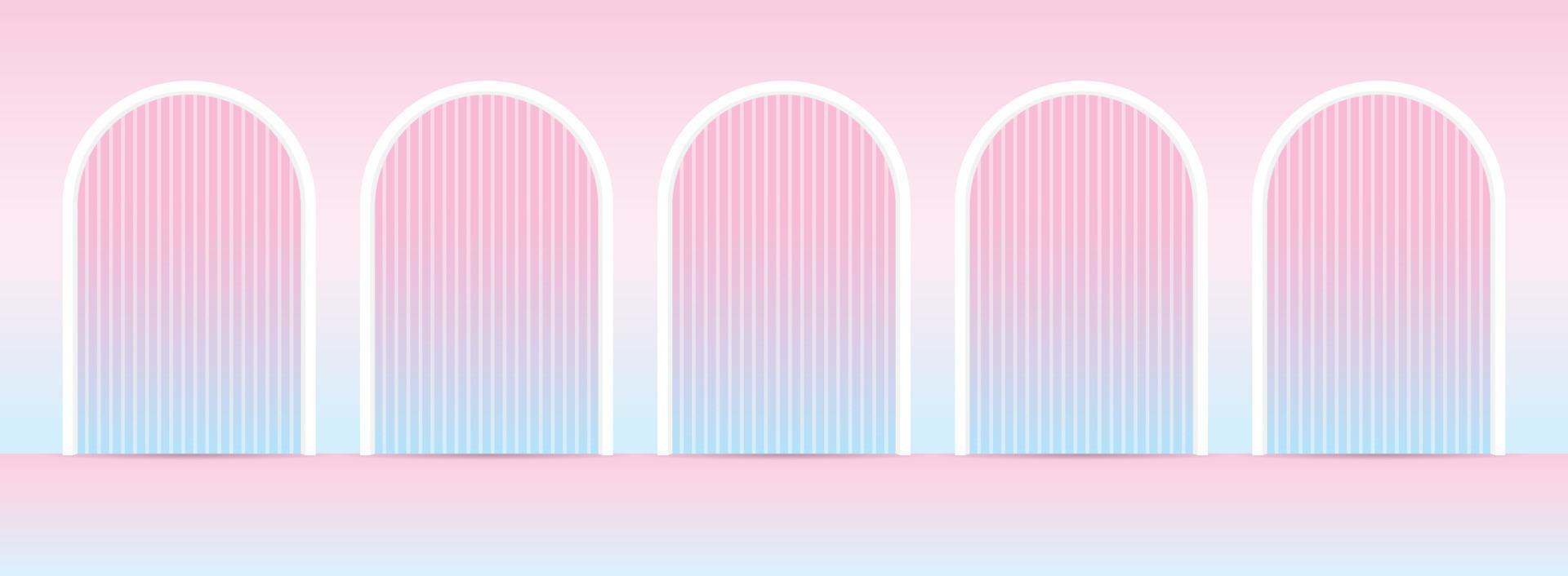 cute sweet pastel gradient pink and blue color arches backdrop wall and floor background for putting object vector