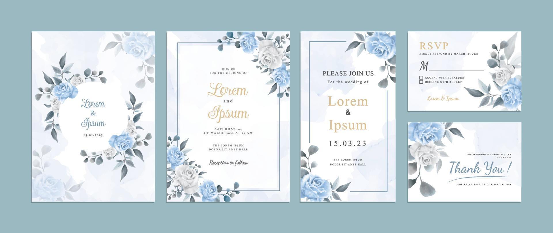 Elegant Floral Hand Drawn Wedding Invitation Card Template vector