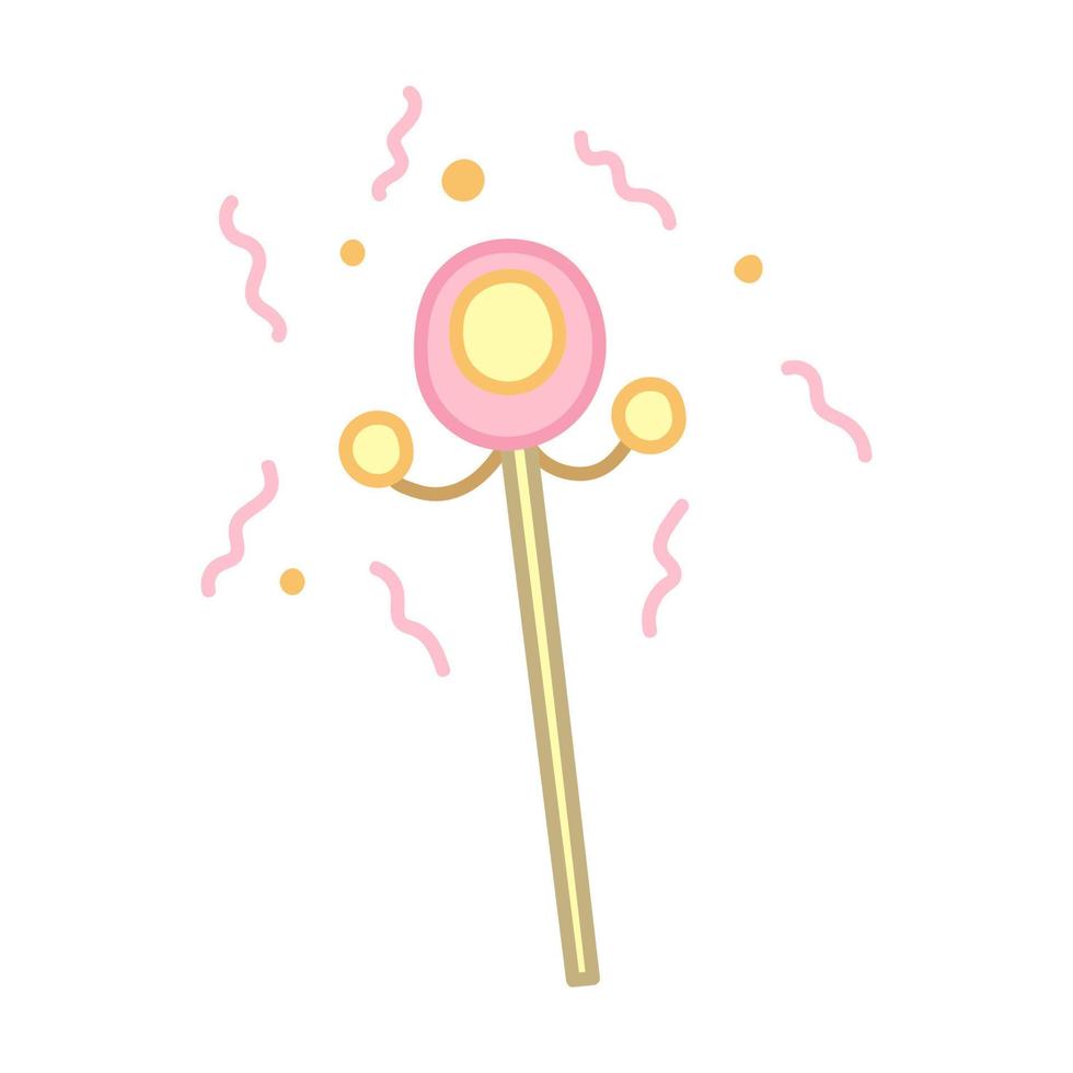 Magic stick in cartoon style. Hand drawn illustration. Vector isolated on white background.