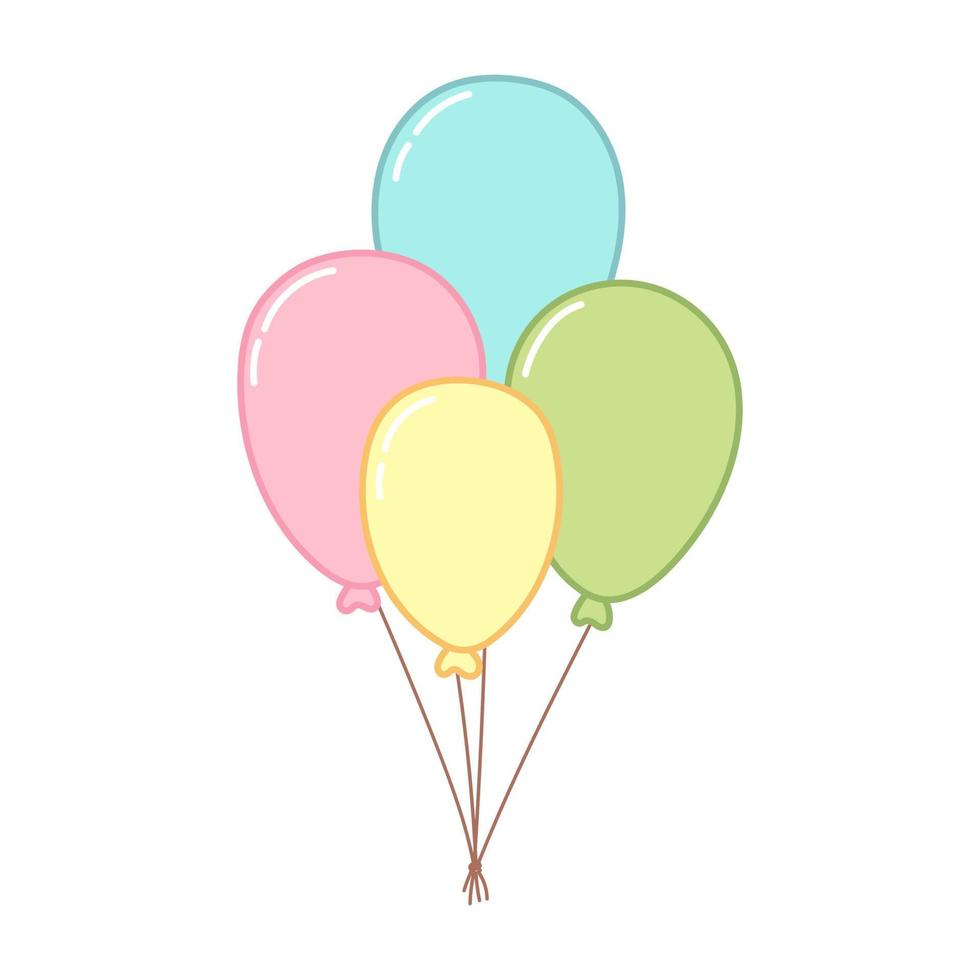 Multi-colored balloons tied to a rope. Design element. Vector illustration isolated on white background.