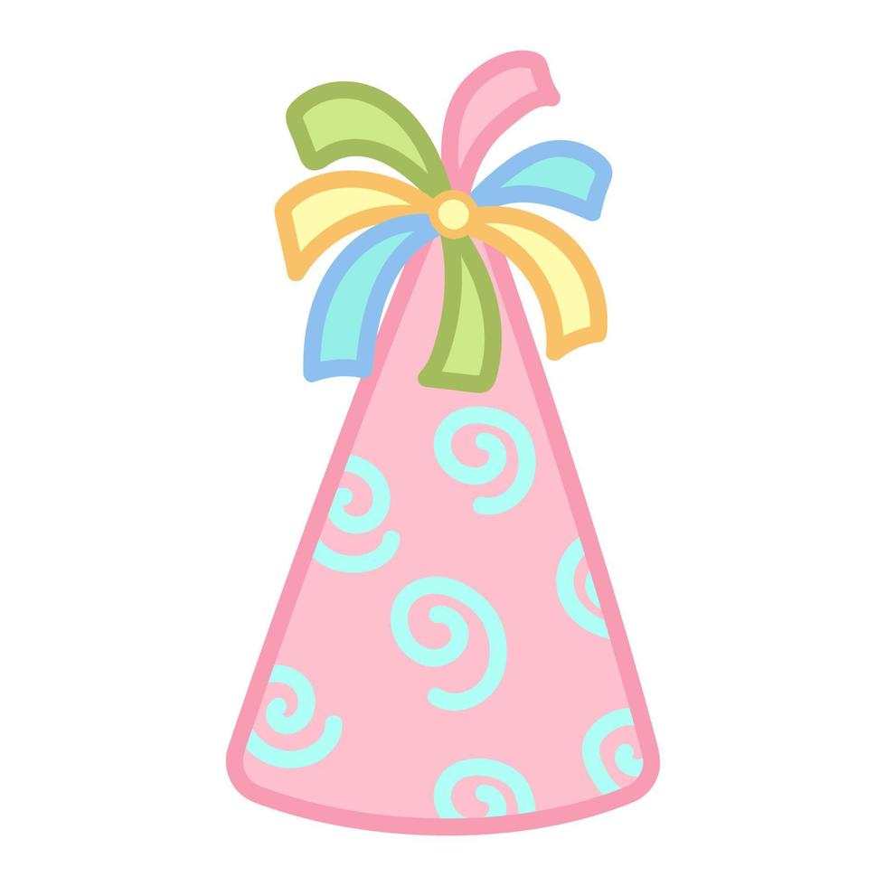 Party pink hat. Vector illustration isolated on white background.