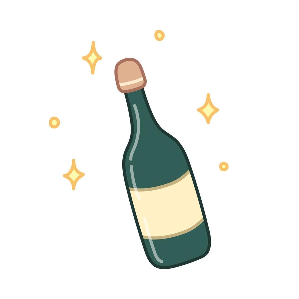 Bottle of champagne with stars. Cartoon style. Vector illustration