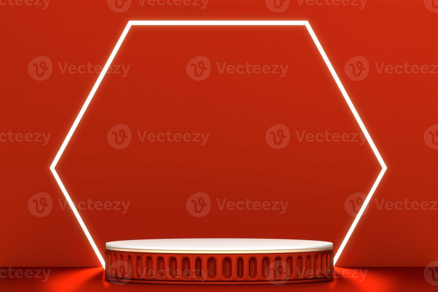 Red Podium for product display minimal geometric design.3D rendering photo