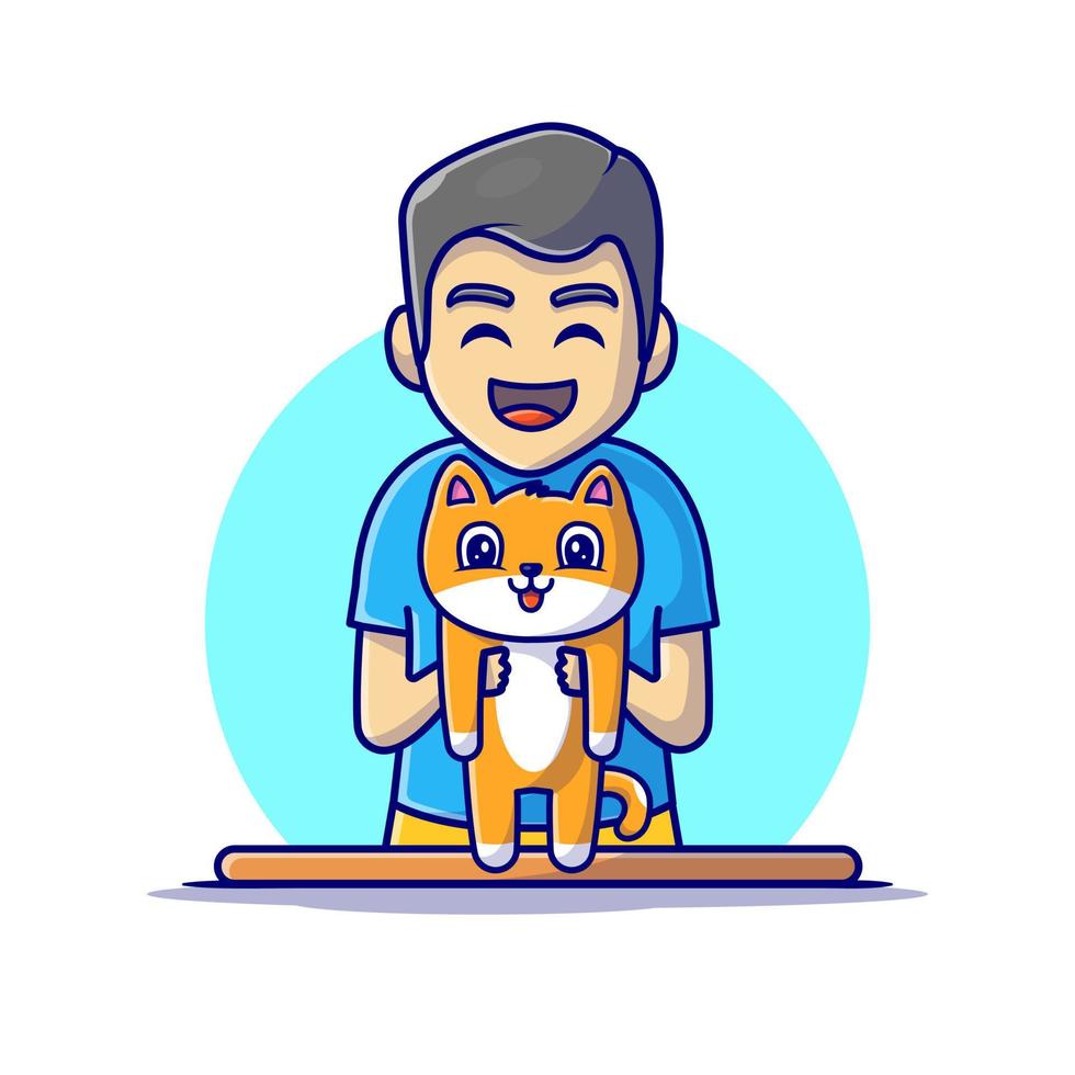 Cute People With Cat Cartoon Vector Icon Illustration. People  Animal Icon Concept Isolated Premium Vector. Flat Cartoon  Style