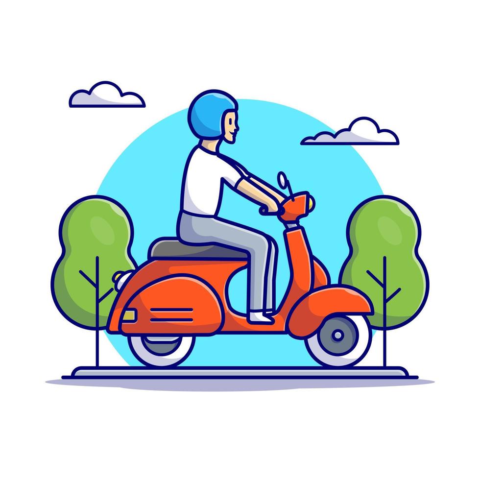 Man Riding Scooter Cartoon Vector Icon Illustration. People  Transport Icon Concept Isolated Premium Vector. Flat  Cartoon Style