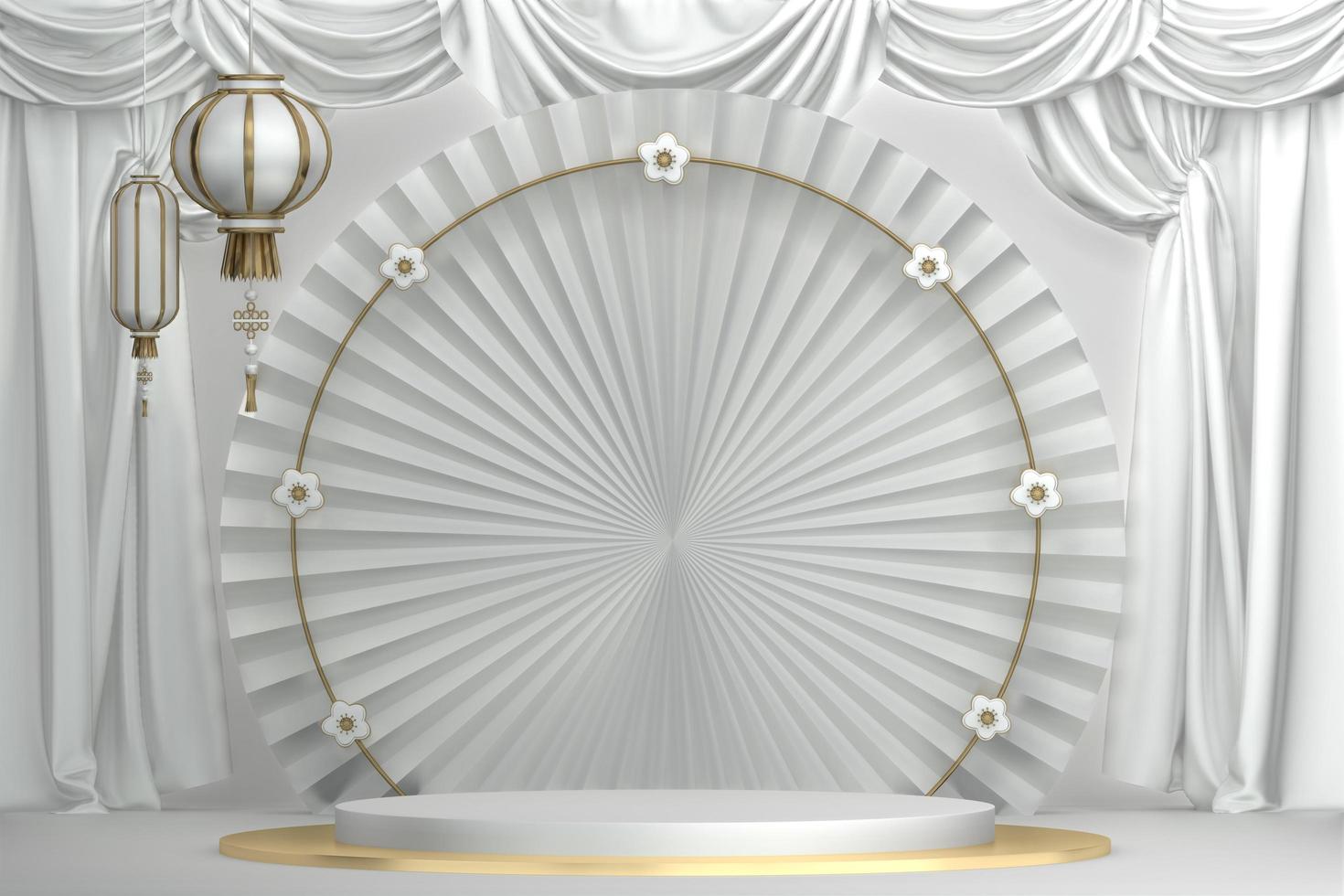 Abstract Podium minimal geometric white and gold.3D rendering photo