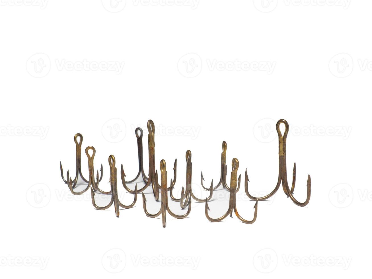 Triple hooks on a white background. Fishing. photo