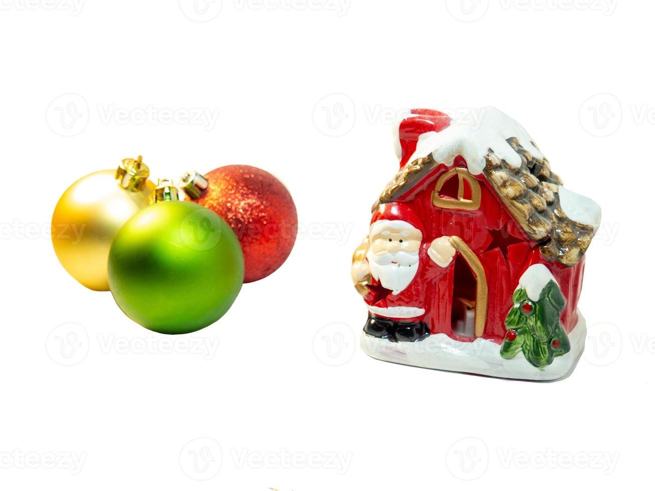 Christmas balls, decorations on a white background. House of Sanat Klaus photo