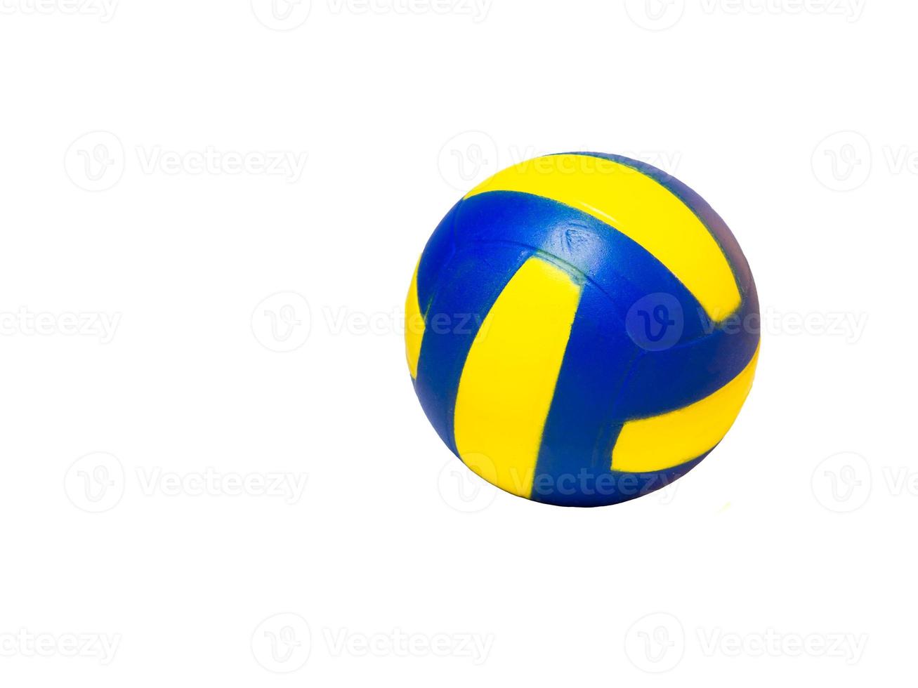 Rubber ball for playing on a white background. Yellow-blue ball photo