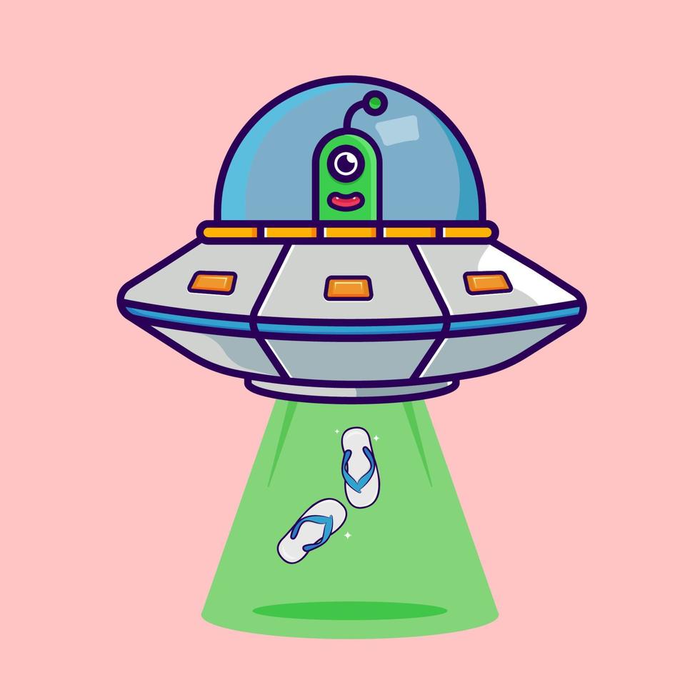 cute ufo taking sandals vector