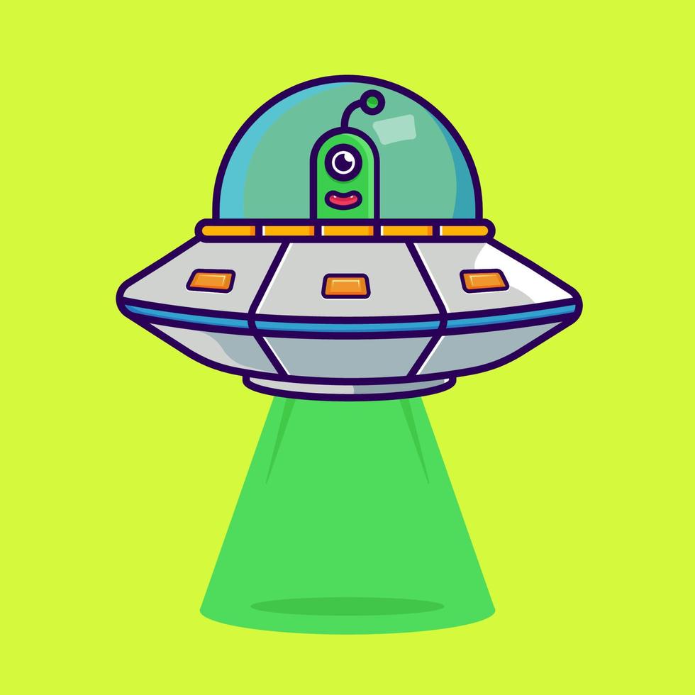 cute ufo gives off light vector