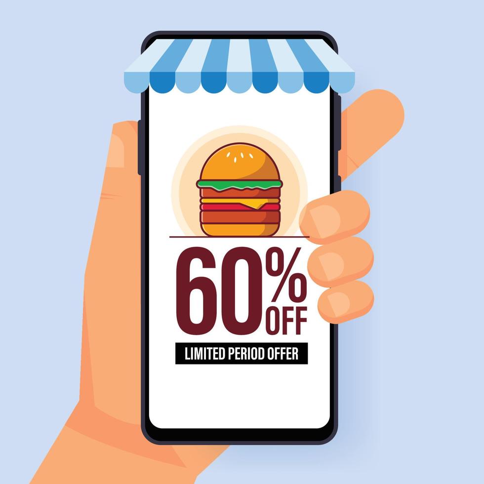 Online shopping discount concept Hand holding mobile 11362711 Vector