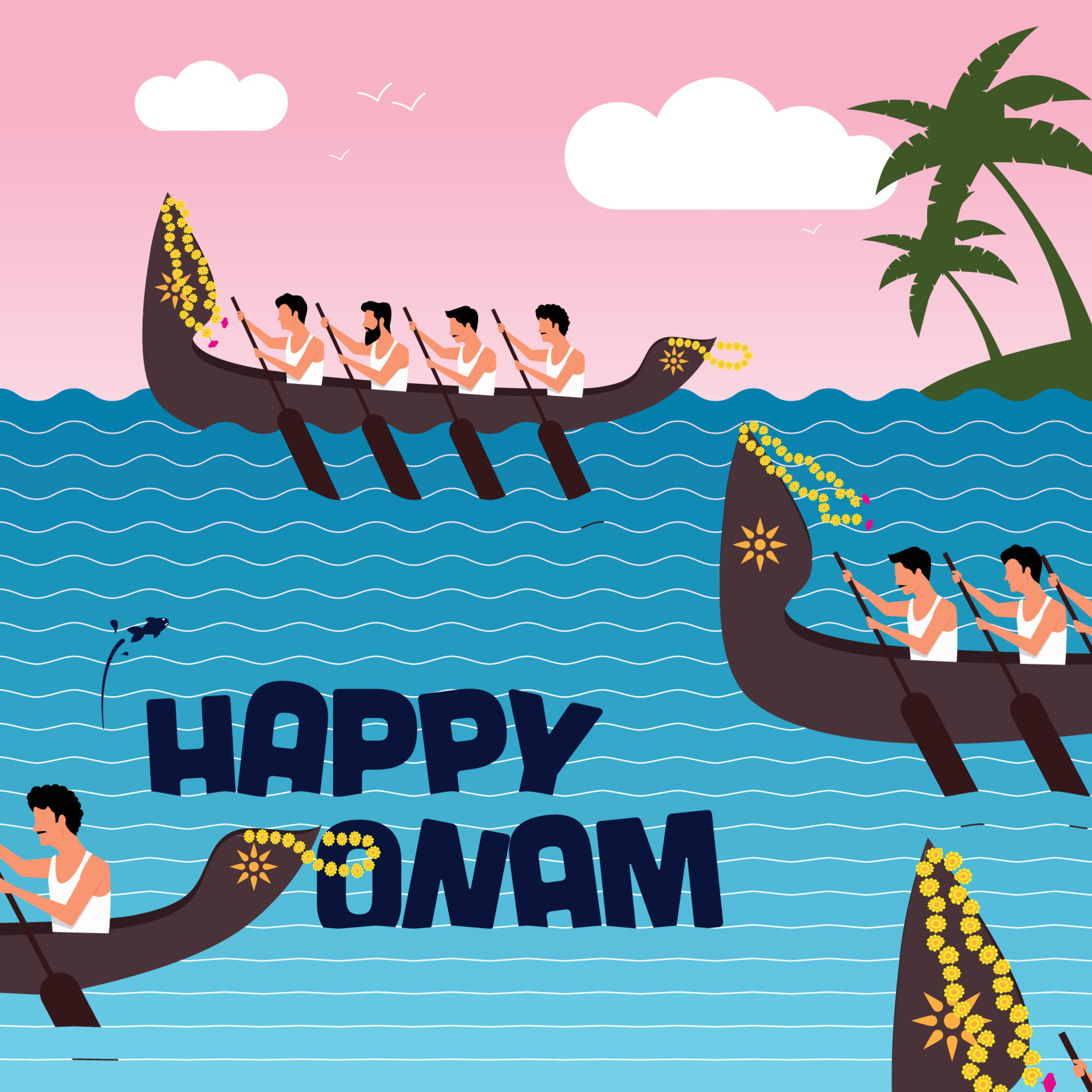 illustration of snakeboat race in Onam boat race celebration background for Happy  Onam festival of South India Kerala 11362716 Vector Art at Vecteezy