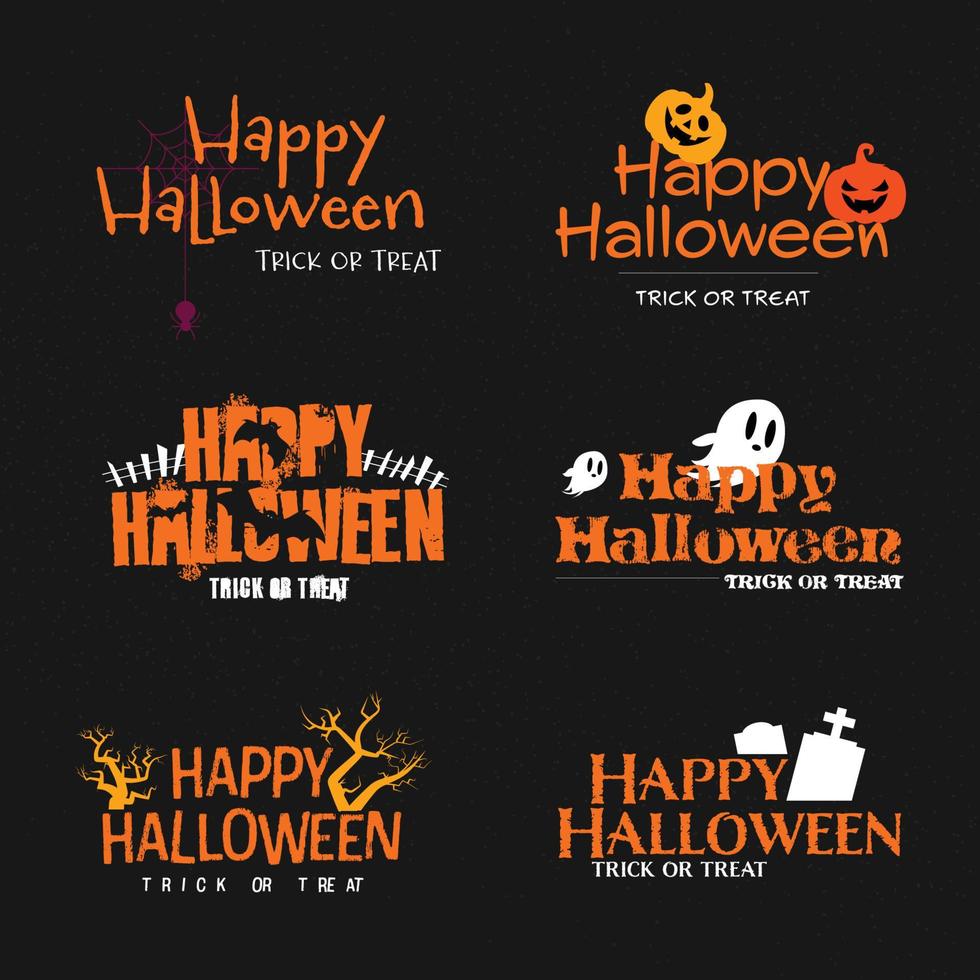 feliz Halloween. conjunto de tipografía. logotipo vectorial, emblemas, diseño de texto. utilizable para pancartas, tarjetas de felicitación, regalos, etc. vector