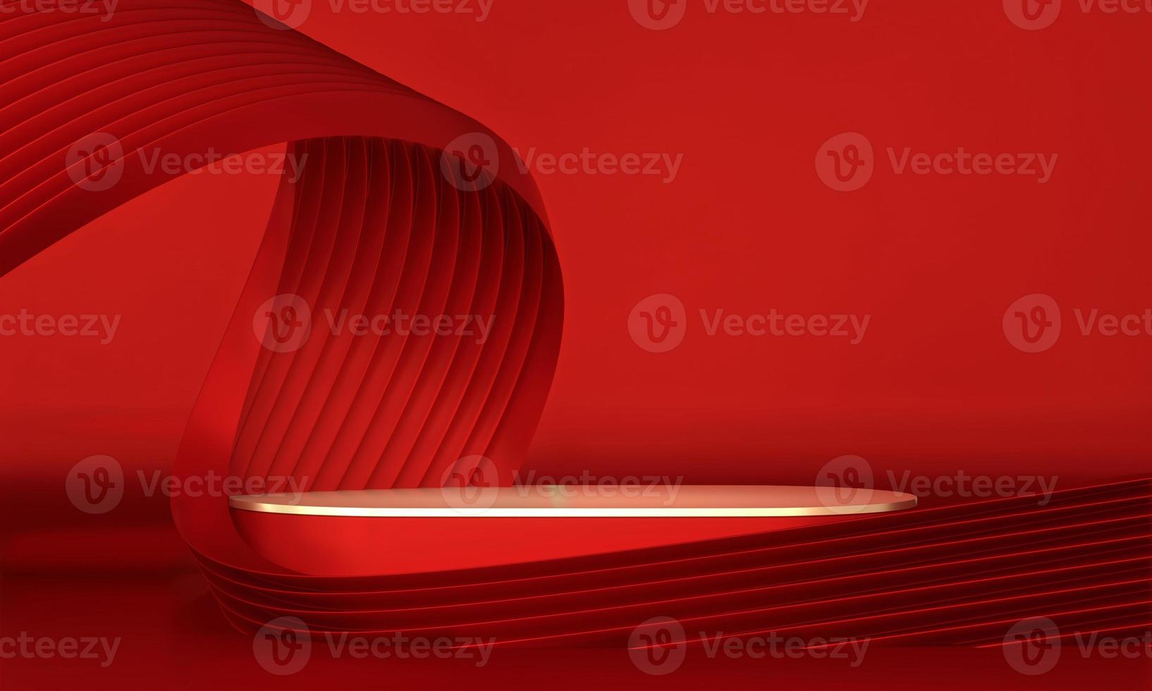 Red stage podium decoration suitable for products.3D rendering photo