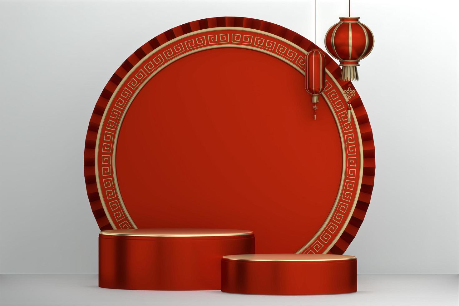 Red Podium for product display minimal geometric design.3D rendering photo