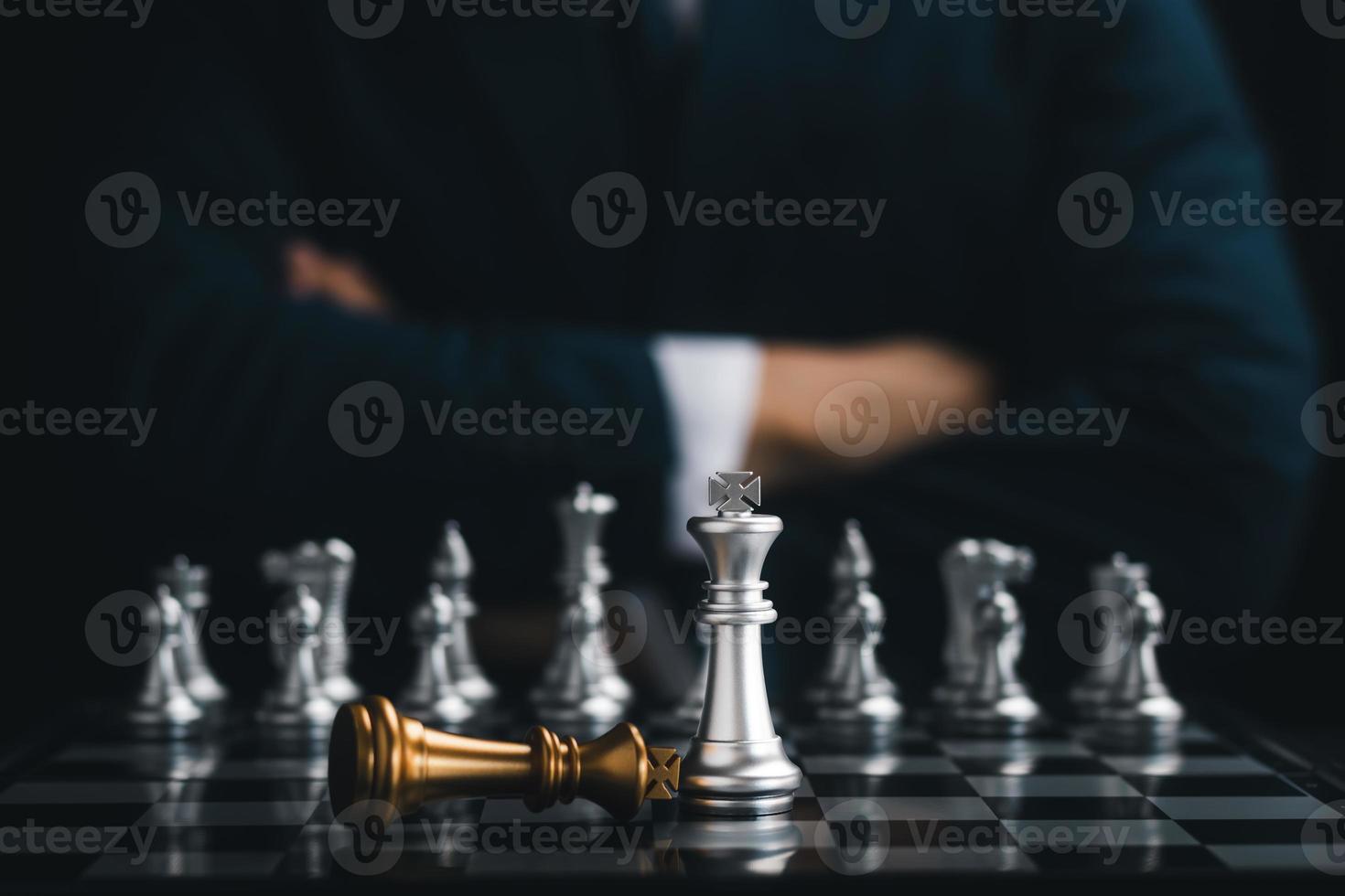 Close-up chess king queen bishop knight rook, business team and leadership strategy, teamwork on chessboard concept, administration and management of an organization or company. photo