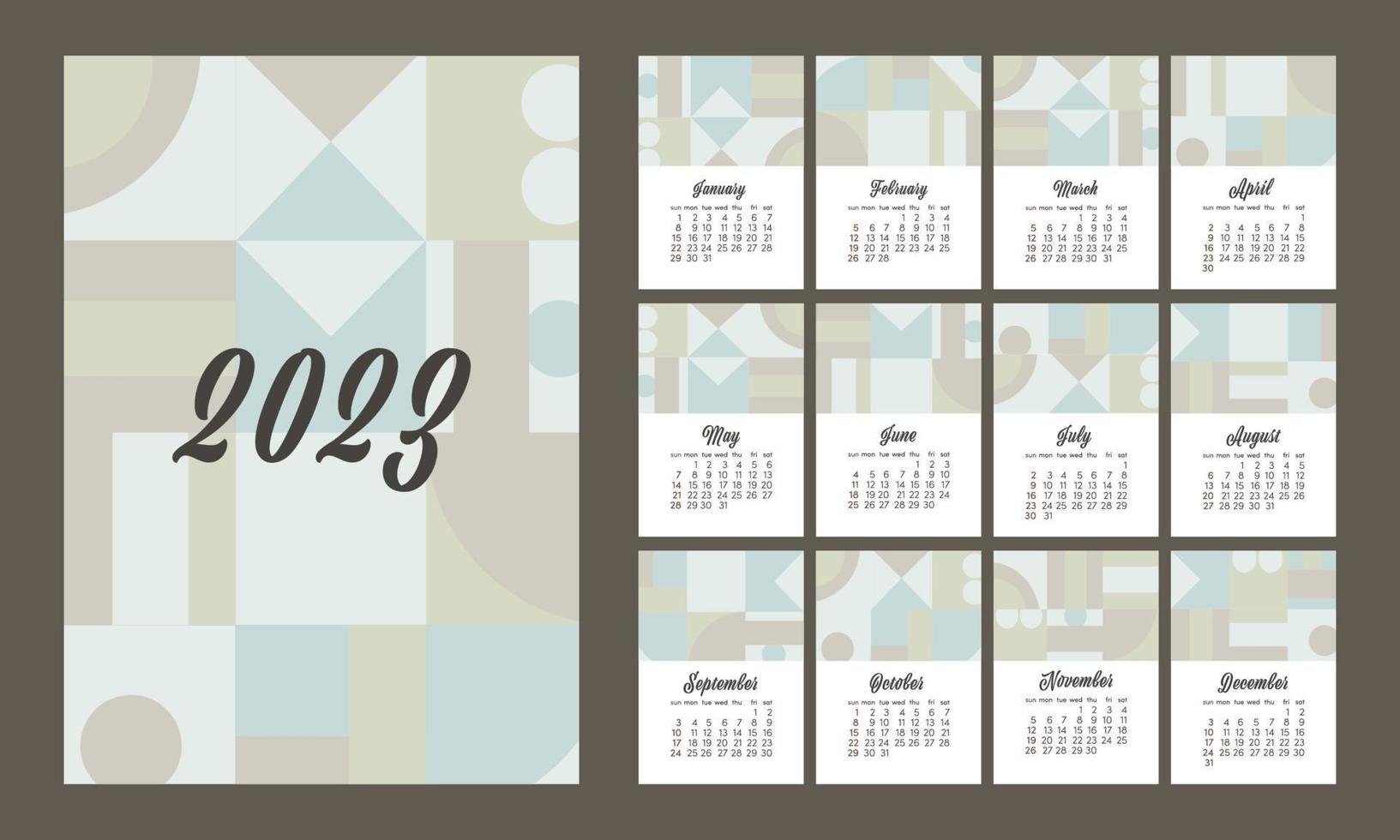 2023 calendar. week start on Sunday. vector