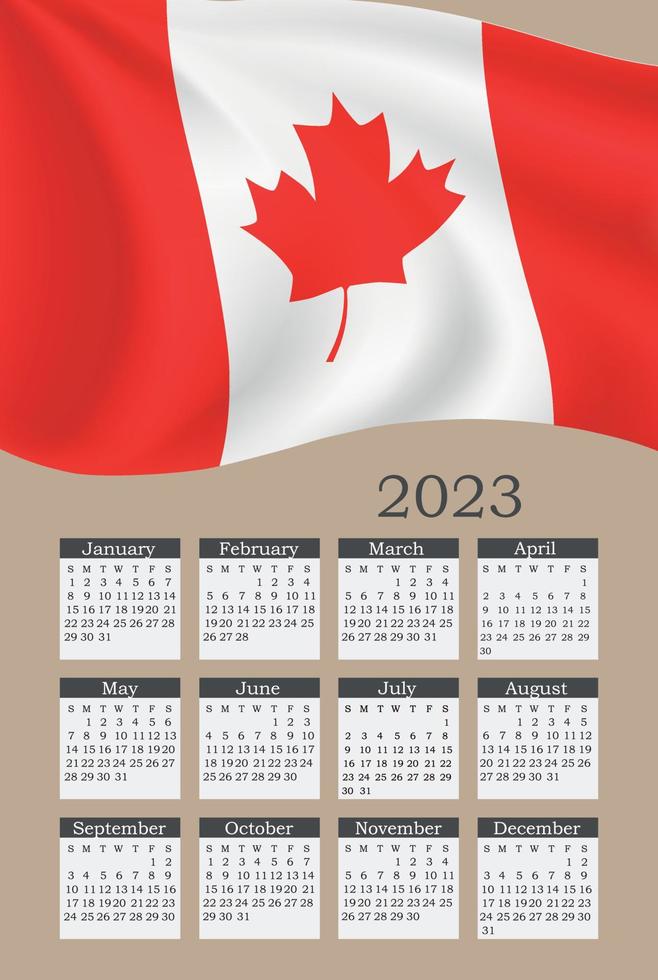 2023 calendar of Canada flag vector