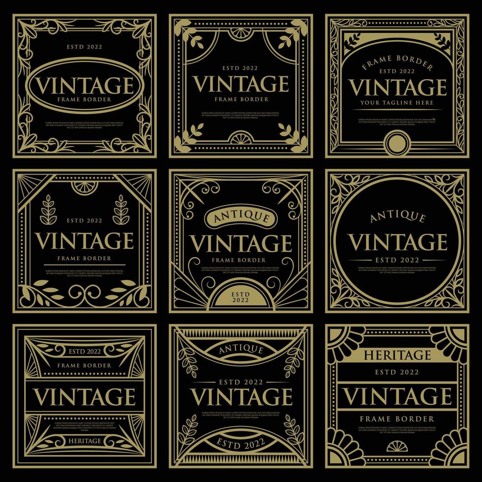 Vintage frame border set template gold vector