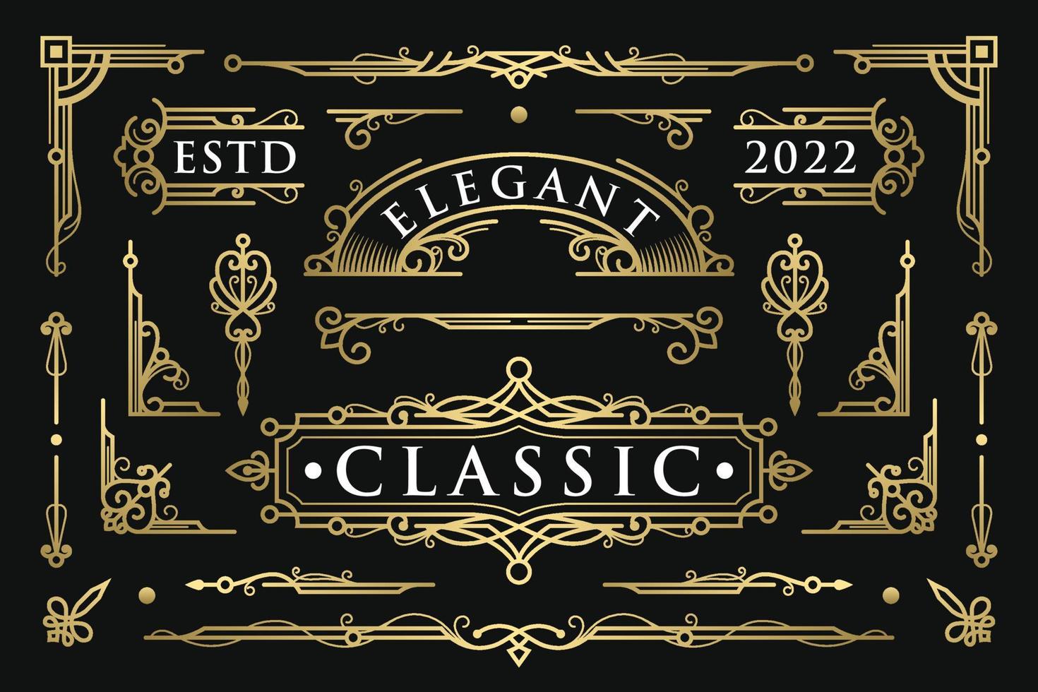 Vintage elegant classic ornament set template gold vector