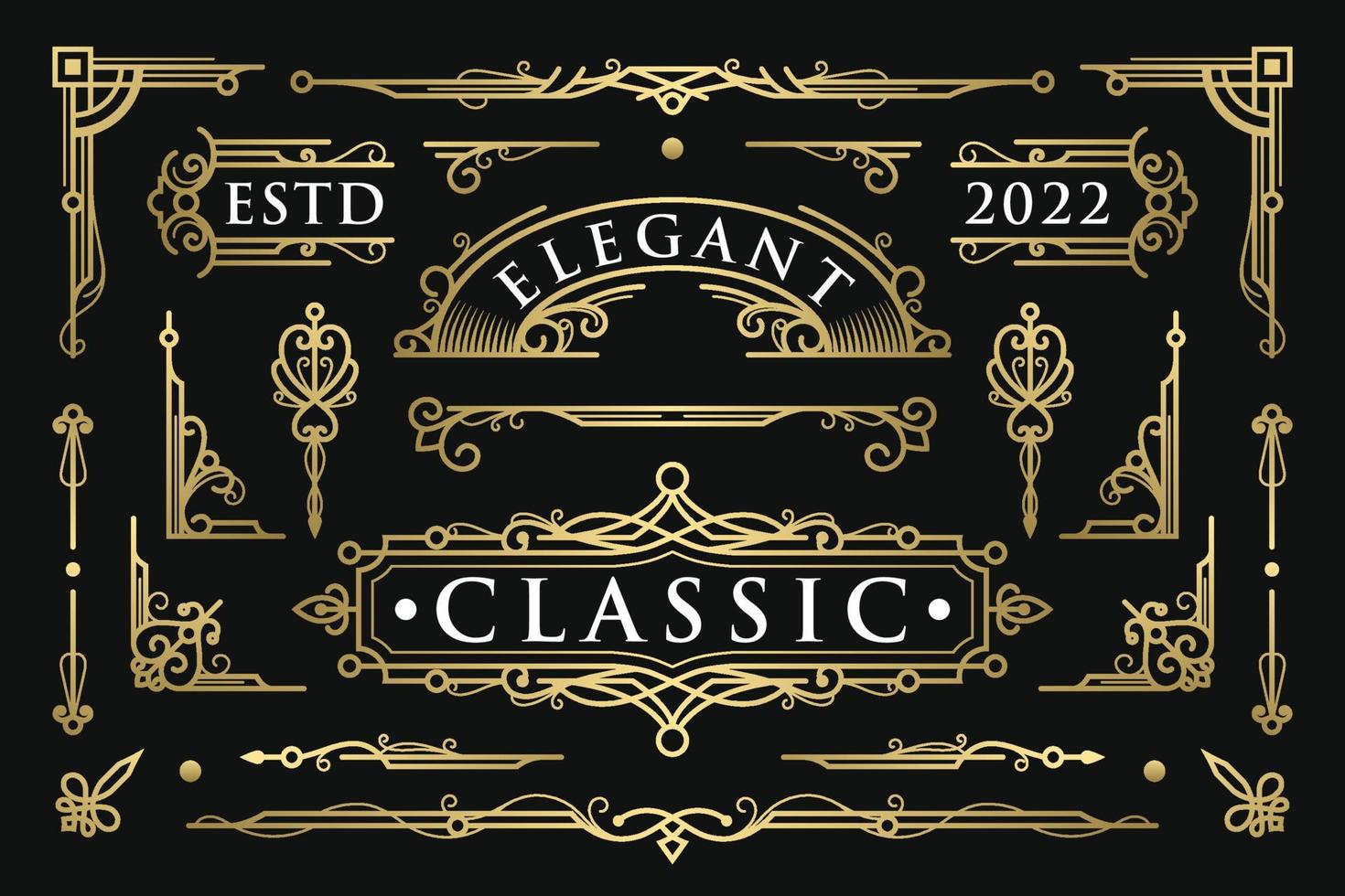 Vintage elegant classic ornament set template gold vector