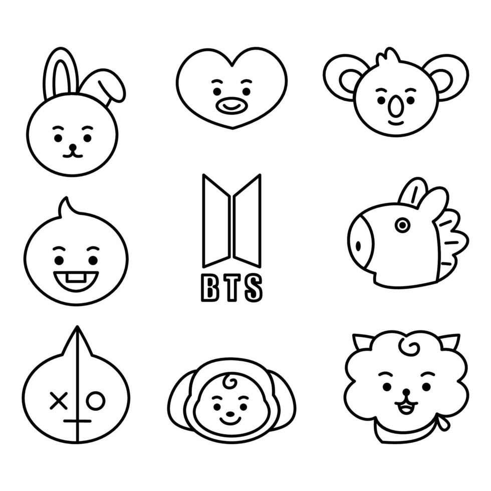 conjunto de iconos bt21 carácter. una caricatura de cara linda. adecuado  para papel tapiz de teléfonos inteligentes, impresiones, afiches, volantes,  tarjetas de felicitación, etc. 11363131 Vector en Vecteezy