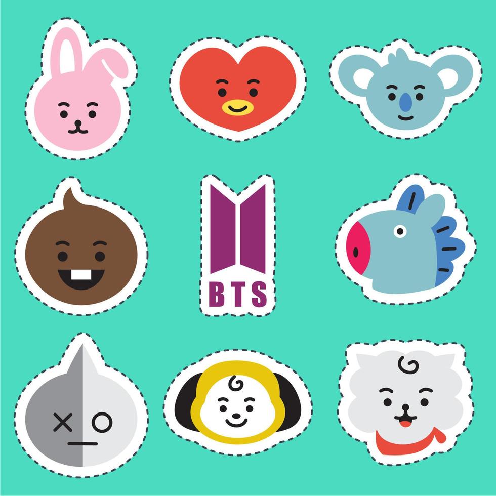Icon Set bt21 Character. A cute face cartoon. Suitable for smartphone wallpaper, prints, poster, flyers, greeting card, ect. vector