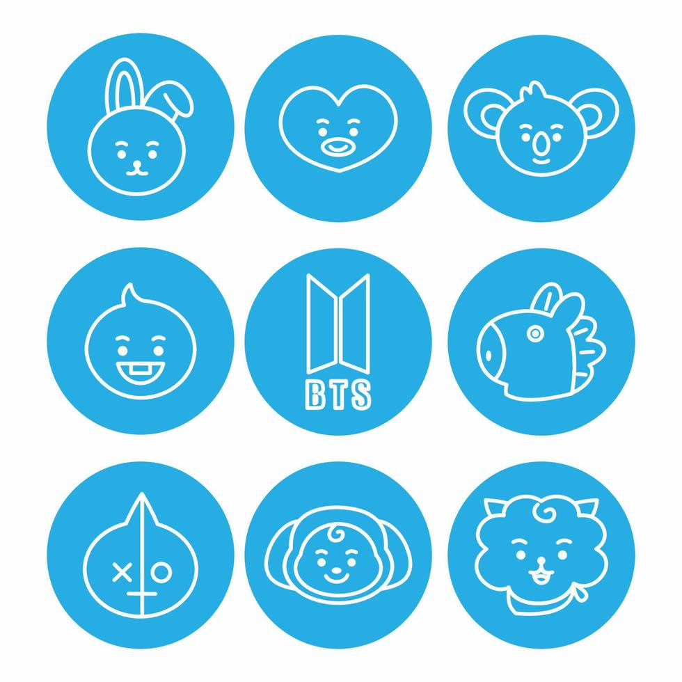Icon Set bt21 Character. A cute face cartoon. Suitable for smartphone wallpaper, prints, poster, flyers, greeting card, ect. vector