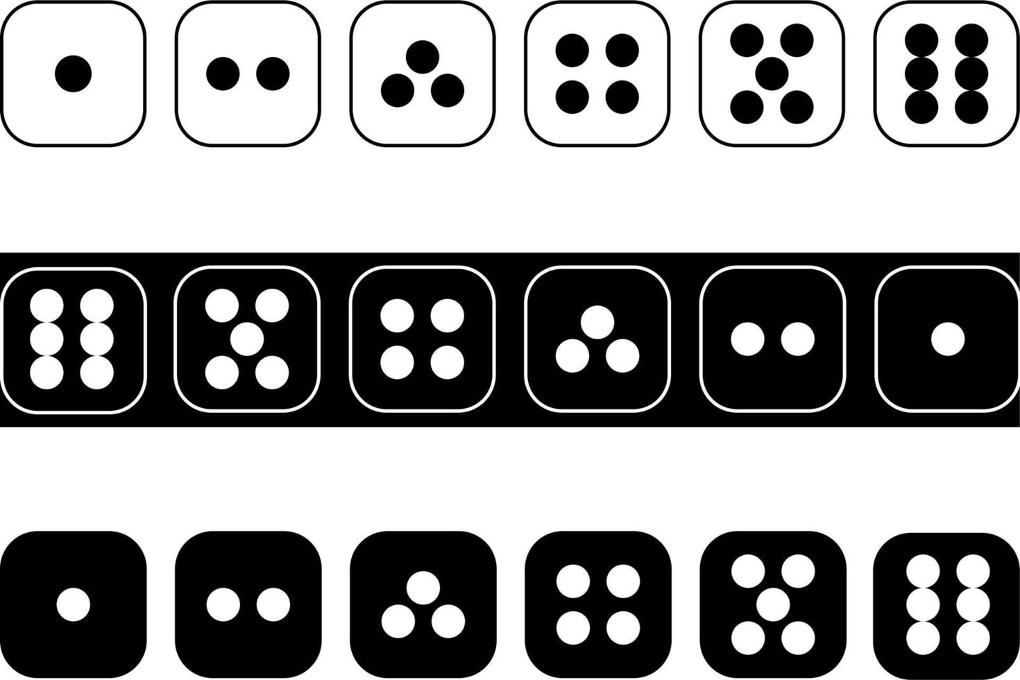 Dice game. Set of game dice, isolated on a white background. The dice are in flat and linear designs from one to six. Vector illustration.