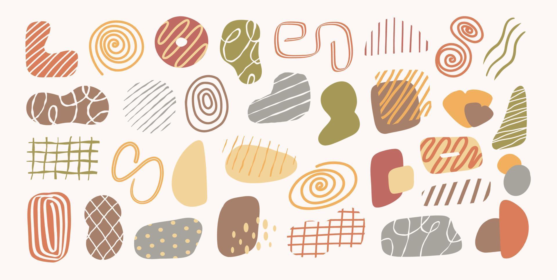 Set of abstract organic shape for trendy decoration and wall art decor. contemporary fabric decor element. hand drawn boho doodle art. scandinavian style blob vector