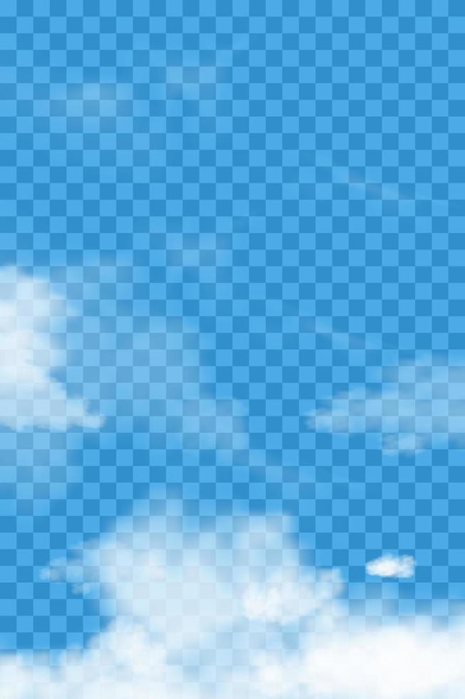 cielo nuboso con fondo azul transparente, cielo de dibujos animados vectoriales con cirros, nubes altoestratos, banner vertical en los días soleados de primavera y verano. Ilustración vectorial 3d de la naturaleza para pantalla móvil vector