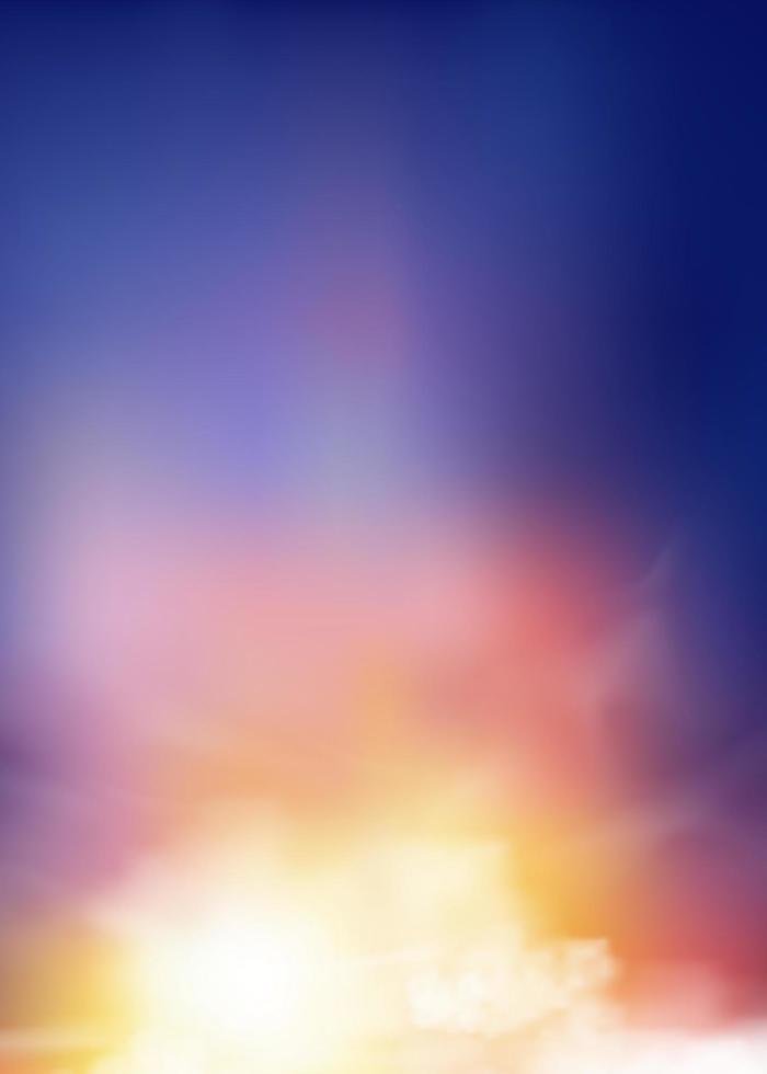 cielo de puesta de sol por la noche con color naranja, amarillo y violeta, espectacular paisaje crepuscular con cielo azul oscuro, banner de horizonte vectorial vertical de amanecer para fondo de primavera o verano, panorama natural vector